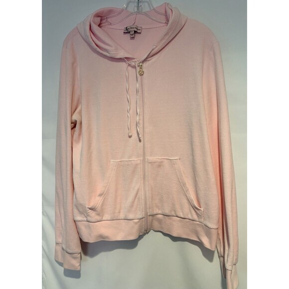 Juicy Couture Tops - Juicy Couture Pink Velour Full Zip Hoodie Women XL Silver Zip Y2K Track Jacket